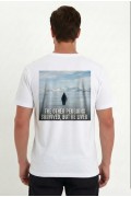 Erkek T-Shirt Penguen Baskılı Bisiklet Yaka Kısa kol yazlık Tişört - Beyaz