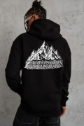 Erkek Nihilist Penguen Baskılı 3 İplik Pamuklu Kapüşonlu Sweatshirt Hoodie Siyah