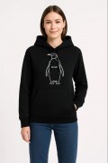 Kadın 3 İplik Pamuklu Kapüşonlu Hoodie Sweatshirt Nihilist Penguen Baskılı - Siyah