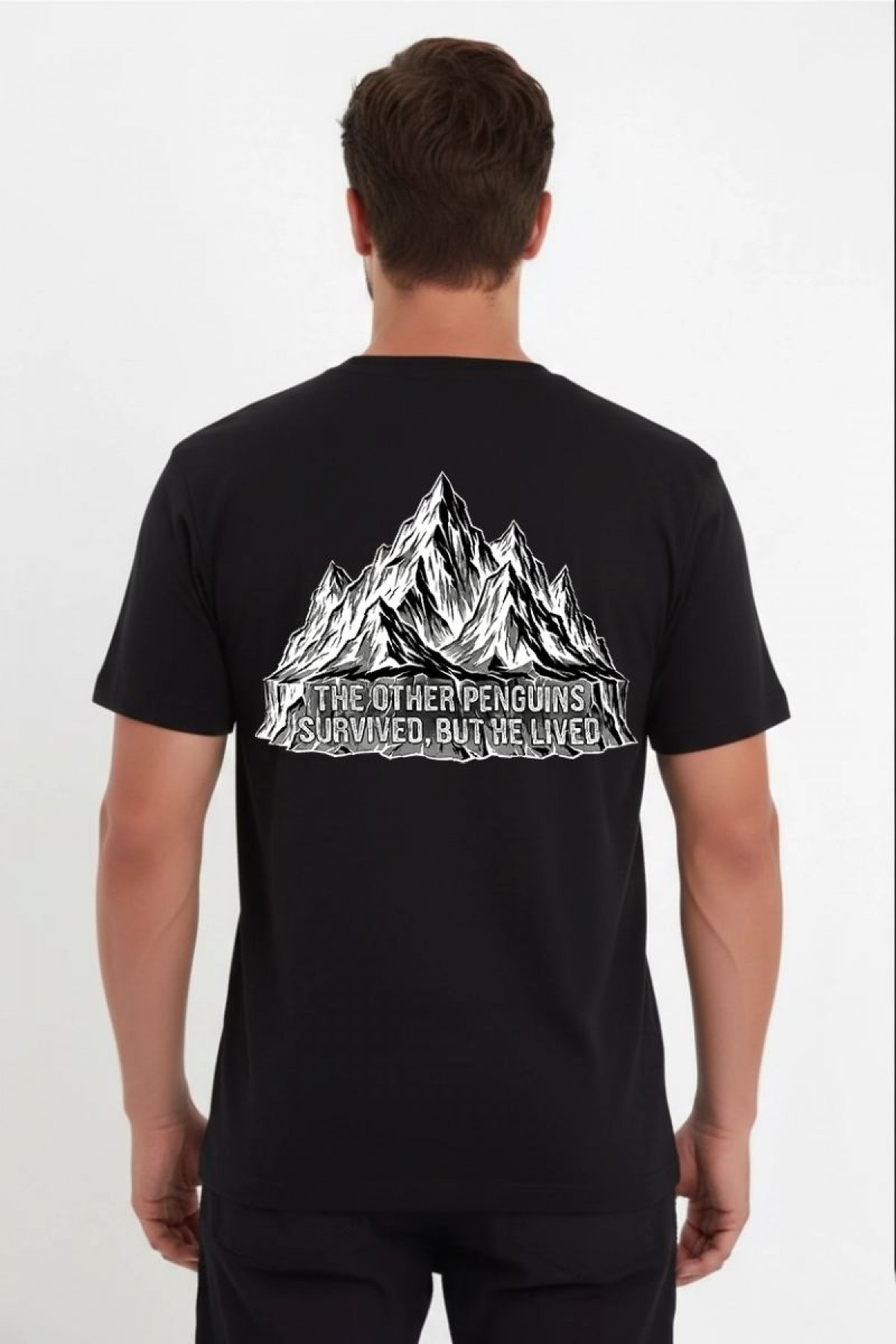 Erkek T-Shirt Nihilist Penguen Baskılı Bisiklet Yaka Kısa kol yazlık Tişört - Siyah