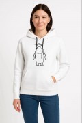 Kadın 3 İplik Pamuklu Kapüşonlu Hoodie Sweatshirt Nihilist Penguen Baskılı - Beyaz