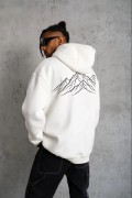 Erkek Nihilist Penguen Baskılı 3 İplik Pamuklu Kapüşonlu Sweatshirt Hoodie Beyaz