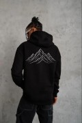 Erkek Nihilist Penguen Baskılı 3 İplik Pamuklu Kapüşonlu Sweatshirt Hoodie Siyah