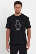 Erkek T-Shirt Nihilist Penguen Baskılı Bisiklet Yaka Kısa kol yazlık Tişört - Siyah