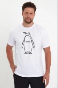 Erkek T-Shirt Nihilist Penguen Baskılı Bisiklet Yaka Kısa kol yazlık Tişört - Beyaz
