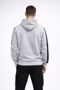 Erkek Şeritli Kapüşonlu Oversize Sweatshirt 3 iplik Pamuklu hoodie - Beyaz