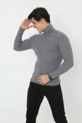 Erkek Fitilli Kaşkorse Kumaş Boğazlı Full Likralı Slimfit Body - Füme