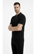Erkek Kısa kol Fitilli Triko Polo Yaka Düğmesiz T-shirt 2'li Set Beyaz-Siyah
