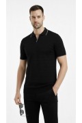 Erkek Kısa kol Fitilli Triko Polo Yaka Düğmesiz T-shirt 2'li Set Beyaz-Siyah