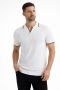 Erkek Kısa kol Fitilli Triko Polo Yaka Düğmesiz T-shirt 2'li Set Beyaz-Mint Yeşili