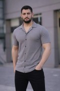Erkek Waffle Kumaş Açık Yakalı Düğmeli Regular Fit Gömlek 2’li Set Lacivert-Gri