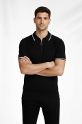 Erkek Triko Tişört Fermuarlı Polo Yaka Yazlık Kısa Kol T-Shirt 2’li Set Haki-Siyah