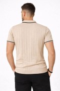 Erkek Dokuma Triko Tişört Fermuarlı Polo Yaka Yazlık Kısa Kol T-Shirt 2’li Set Bej-Beyaz
