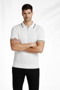 Erkek Dokuma Triko Tişört Fermuarlı Polo Yaka Yazlık Kısa Kol T-Shirt 2’li Set Bej-Beyaz