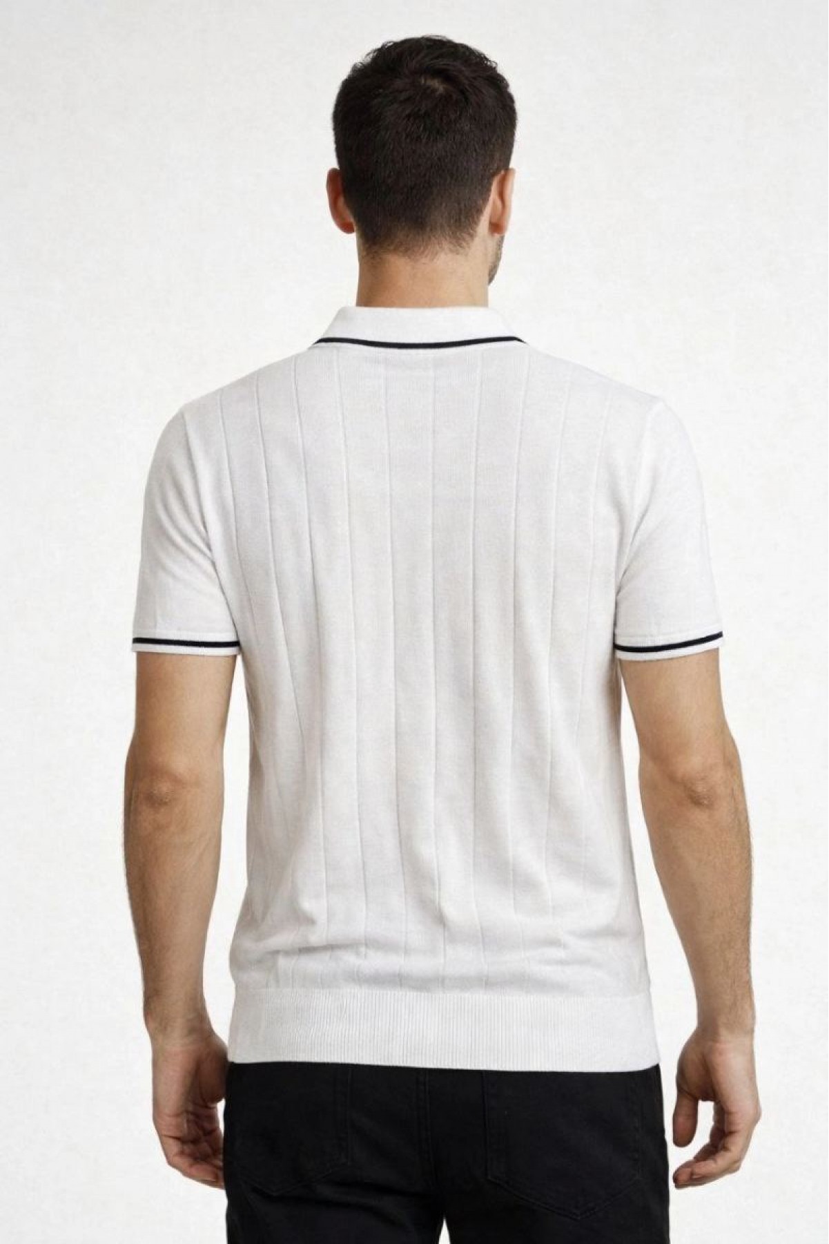 Erkek Triko Tişört Fermuarlı Polo Yaka Kısa Kol T-Shirt 3’lü Set Kahve-Siyah-Beyaz