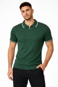 Erkek Triko Tişört Fermuarlı Polo Yaka Kısa Kol T-Shirt 3’lü Set Siyah-Kahve-Haki