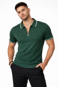Erkek Triko Tişört Fermuarlı Polo Yaka Kısa Kol T-Shirt 3’lü Set Siyah-Kahve-Haki