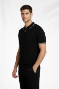 Erkek Triko Tişört Fermuarlı Polo Yaka Kısa Kol T-Shirt 3’lü Set Siyah-Kahve-Haki