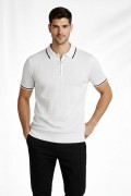 Erkek Triko Tişört Fermuarlı Polo Yaka Kısa Kol T-Shirt 3’lü Set Beyaz-Haki-Siyah