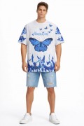 Erkek Asit Yıkamalı Oversize Tişört Bisiklet Yaka Kısa Kol T-shirt - Beyaz