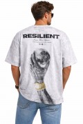 Erkek Asit Yıkamalı Oversize Tişört Bisiklet Yaka Kısa Kol T-shirt - Beyaz