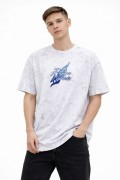 Erkek Asit Yıkamalı Oversize Tişört Bisiklet Yaka Kısa Kol T-shirt - Beyaz
