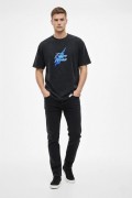 Erkek Asit Yıkamalı Oversize Tişört Bisiklet Yaka Kısa Kol T-shirt - Siyah