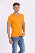 Erkek Body T-shirt V Yaka Slim Fit Likralı Kısa kol Tişört - Sarı