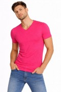Erkek Body T-shirt V Yaka Slim Fit Likralı Kısa kol Tişört - Pembe