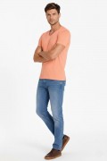 Erkek Body T-shirt V Yaka Slim Fit Likralı Kısa kol Tişört - Toz Pembe