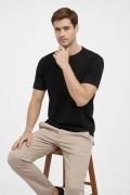 Erkek Bisiklet Yaka Yazlık Kısa kol Düz Tişört Regular Kalıp T-shirt - Siyah