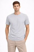 Erkek Bisiklet Yaka Yazlık Kısa kol Düz Tişört Regular Kalıp T-shirt - Gri
