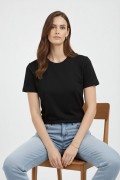 Kadın Bisiklet Yaka Yazlık Kısa kol Düz Tişört Regular Kalıp T-shirt - Siyah