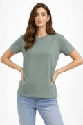 Kadın Bisiklet Yaka Yazlık Kısa kol Düz Tişört Regular Kalıp T-shirt - Mint Yeşili