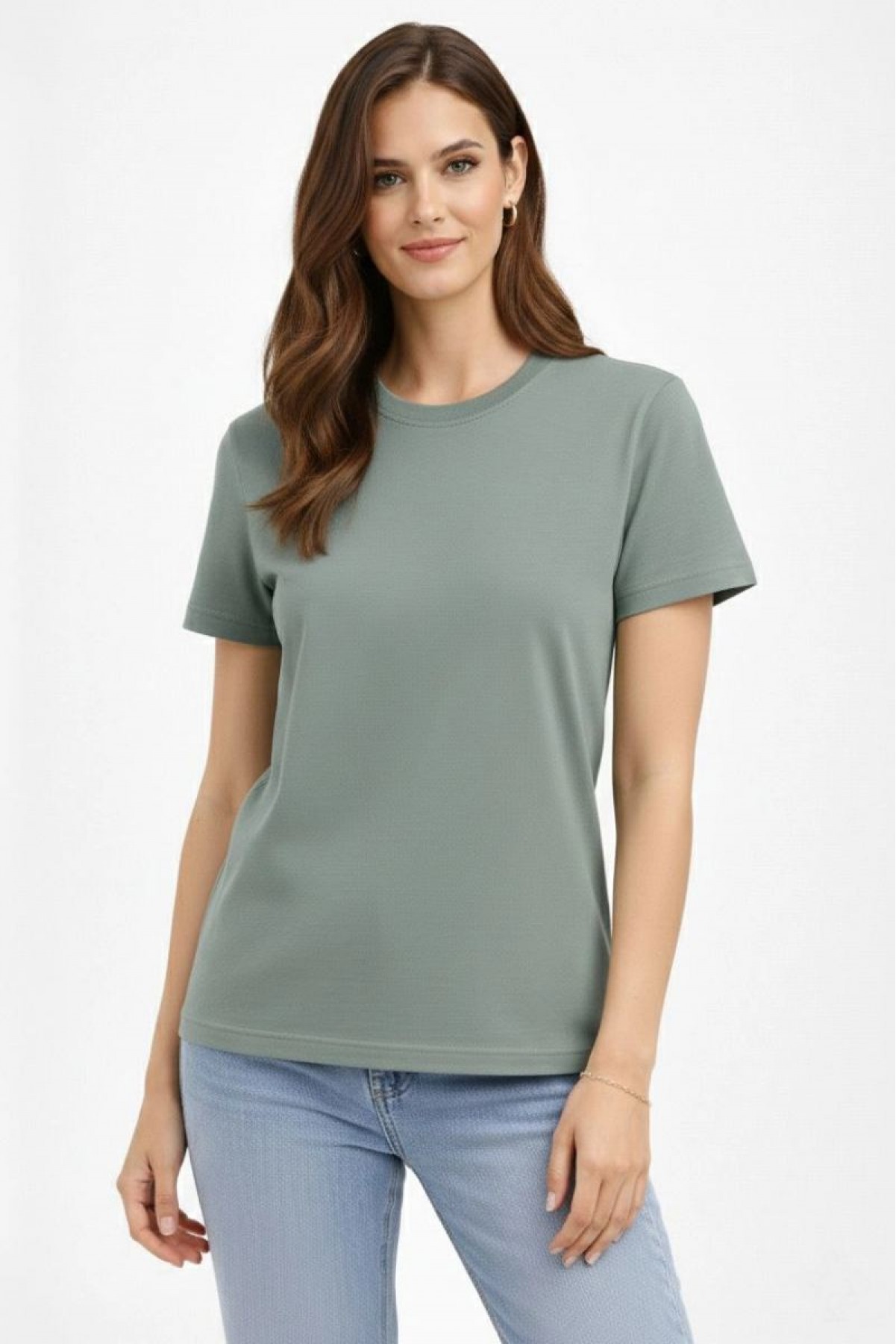 Kadın Bisiklet Yaka Yazlık Kısa kol Düz Tişört Regular Kalıp T-shirt - Mint Yeşili