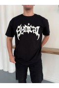 Erkek Kısa Kol Yazlık Tişört Bisiklet Yaka Baskılı Oversize T-Shirt - Siyah