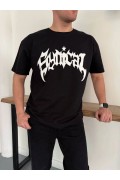 Erkek Kısa Kol Yazlık Tişört Bisiklet Yaka Baskılı Oversize T-Shirt - Siyah