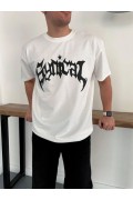 Erkek Kısa Kol Yazlık Tişört Bisiklet Yaka Baskılı Oversize T-Shirt - Beyaz