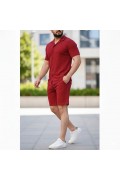 Erkek Waffle Kumaş Kısa Kol Gömlek Şort Takım Regular Yazlık İkili Set - Bordo