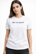 Kadın Wafıl Kumaş Tişört Regular Kalıp Bisiklet Yaka Baskılı T-Shirt - Beyaz