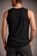 Erkek Flamlı Kumaş Kolsuz Atlet Günlük Fitness Spor T-Shirt - Siyah