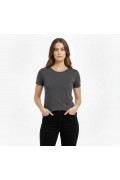 Kadın T-Shirt Bisiklet Yaka Slim Fit Likralı Tişört Yazlık Basic Body - Füme