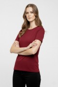 Kadın T-Shirt Bisiklet Yaka Slim Fit Likralı Tişört Yazlık Basic Body - Bordo