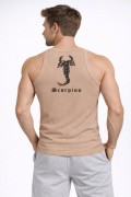 Erkek Spor Slimfit Fitilli Kaşkorse Arka Basklı Atlet 2'li Set Kahverengi-Bebek Mavisi
