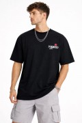 Erkek Kısa Kol Yazlık Tişört Bisiklet Yaka Baskılı Oversize T-Shirt - Siyah