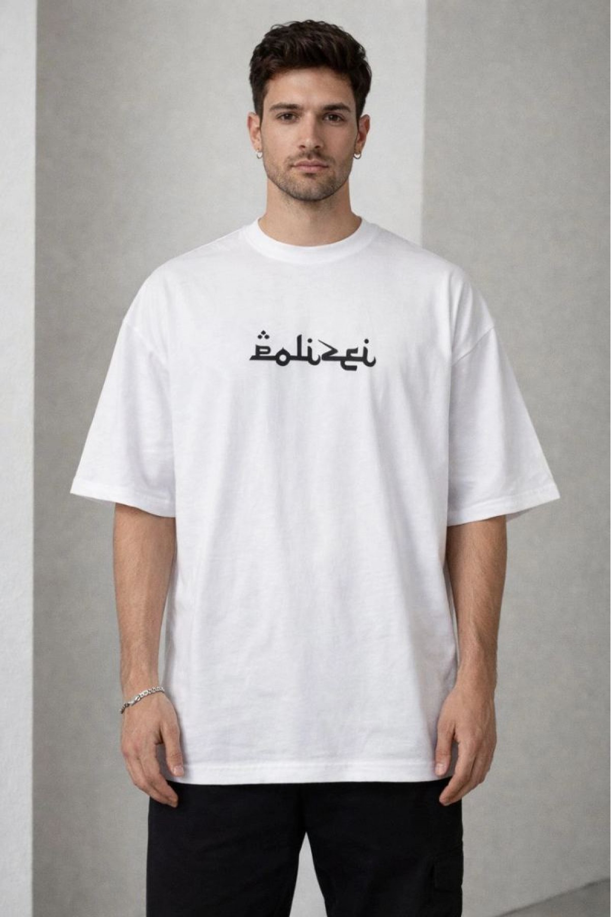 Erkek Kısa Kol Yazlık Tişört Bisiklet Yaka Baskılı Oversize T-Shirt - Beyaz