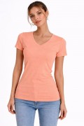Kadın V Yaka Tişört Kısa Kol Slim Fit T-shirt 3'lü Set Toz Pembe-Sarı-Turkuvaz