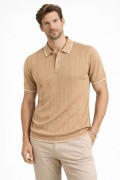 Erkek Polo Yaka Düğmeli Triko Tişört Yazlık Dokuma Regular Fit T-Shirt - Kahverengi
