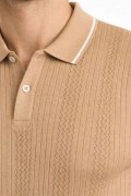 Erkek Polo Yaka Düğmeli Triko Tişört Yazlık Dokuma Regular Fit T-Shirt - Kahverengi