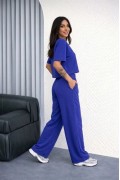 Kadın Osy Modal yumuşak dokulu Oversize İkili Bol Paça Pantolonlu Takım - Saks Mavisi
